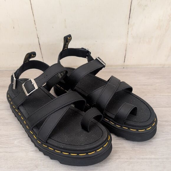 Dr. Martens Black Avry Hydro Leather Strap Sandals Women's Size 10 - Picture 1 of 5